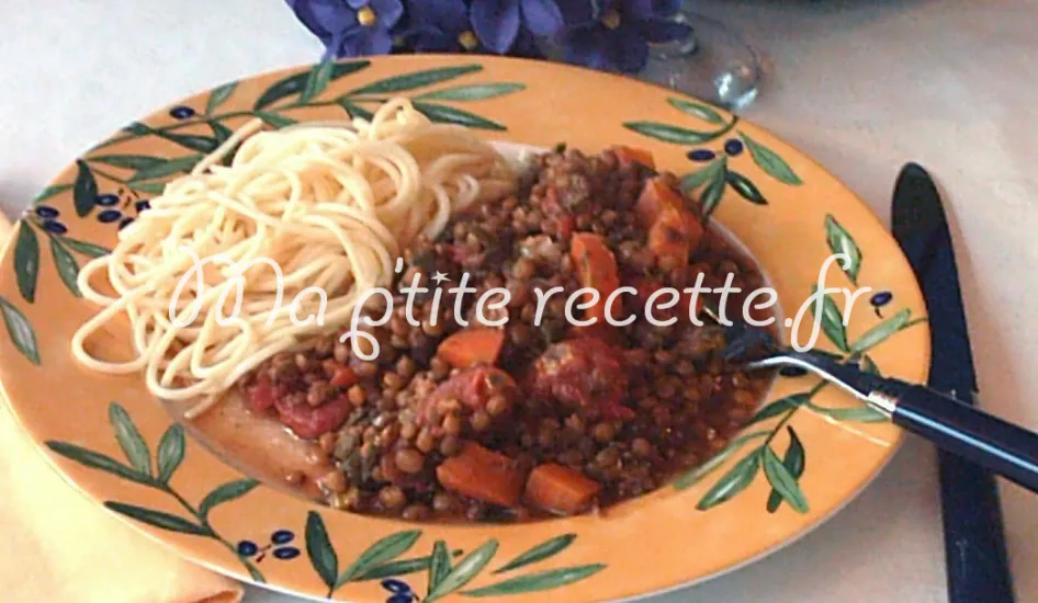 lentilles à la tomate aux spaghettis